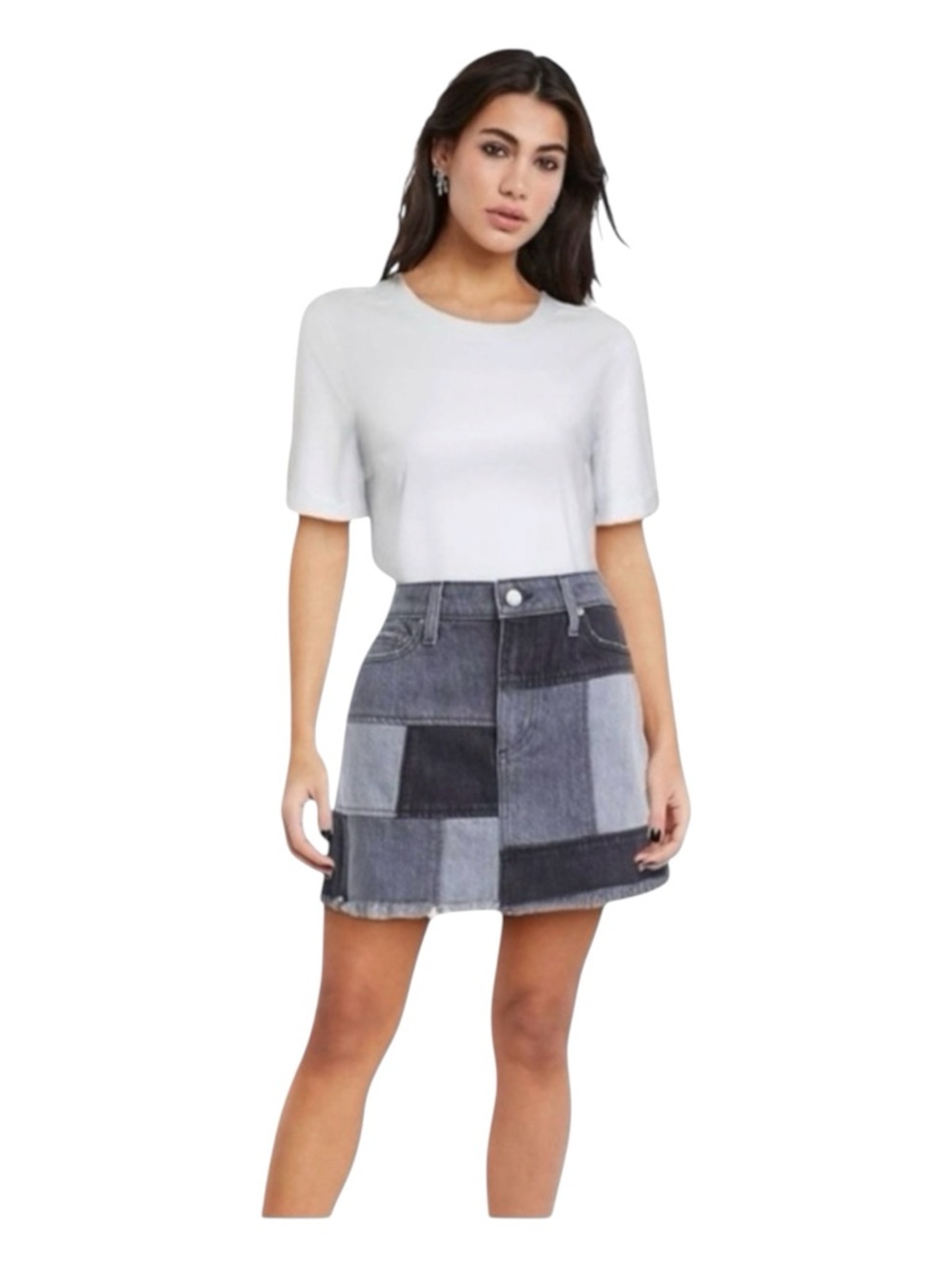 AO . LA BY ALICE + OLIVIA JEANS Amazing Patchwork Denim Mini Skirt, Size 25.